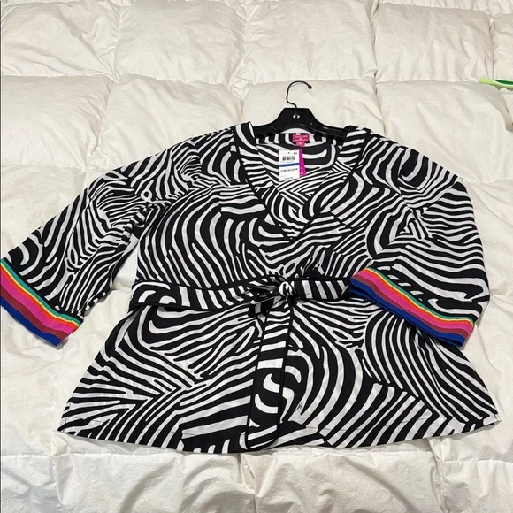 Trina Turk x INC XL 14/16 Zebra Print Dressy Top with Rainbow Cuffs NEW - Picture 1 of 11